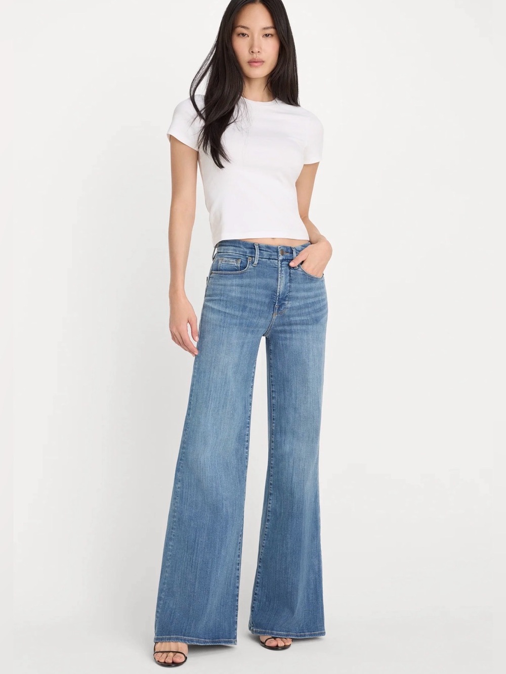 113- Good American Good Waist Palazzo High Waist Wide Leg Jeans Plus Size 20